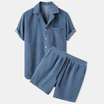 China Breathable Mens Corduroy Shirt And Shorts Set Casual Woven 100% Polyester Plain Dyed Mens Set Breathable Custom Designs Custom Sizes for sale