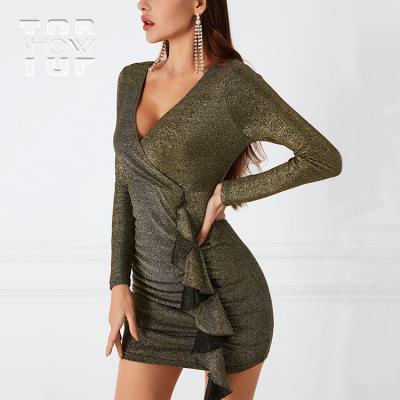 China New Fashion Anti-Static Logo Woman Clothing Sexy Casual OEM Custom Made Dresses Sexy Vintage Ruffle Club Dresses for sale