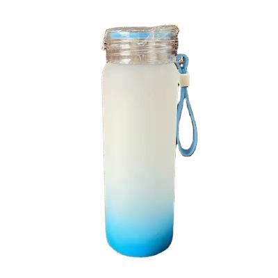 China Wholesale Promotional Gift Colorful 500ml Letter Stocked Glass Water Bottle With Cover Frosted Portable Glass Drinking Bottle for sale