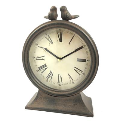 China 2021 Hot Sale Antique American Style Farm Bird Farm Bird Promotion Cheap Hot Sale Metal Time Use Desk Clock For Table Use for sale