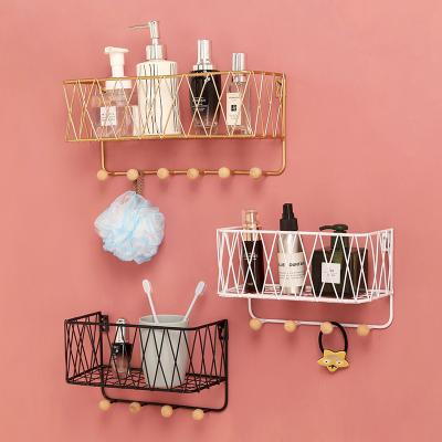 China Morden Luxury Nordic Simple Multifunctional Iron Grid Wall Rack Creative Home Decoration Bedroom Wall Storage Rack for sale