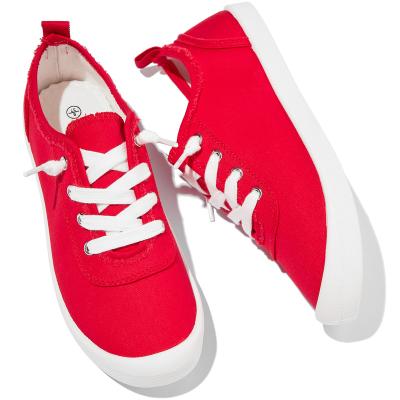 China Fashion Trend Custom Lace Up Unique White Red Round Shoes Canvas Sneakers Walking Sport Shoes For Women for sale