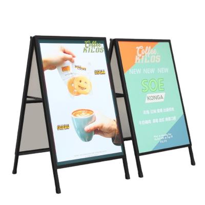 China Coffee Factory Outdoor Portable Single And Double Display Poster Board Frame Display Rack Portable Display Stands for sale