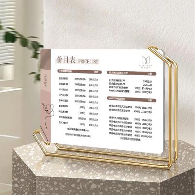 China It can be used vertically or horizontally high-end iron picture frame table card menu price card acrylic double-sided display stand wholesale for sale