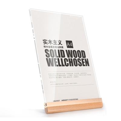 China High End A4 Coffee Display Sign Bulletin Board Certificate Wooden Photo Frame Desktop Acrylic Menu Holder for sale