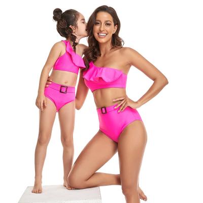 China 2022 Summer Beach Wear Slanted Shoulder Bikini Design Family Swimwear Breathable Parent-child Swimsuit New for sale