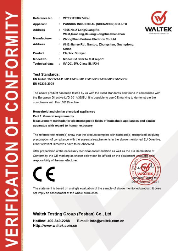 CE - Zhongshan Fortune Electrics Co., Ltd.