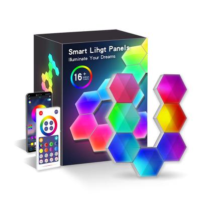 China Hot Modern Smart Indoor Panel Remote Control Synchronous Music Geometry Wall Lamp 3Pack 6Pack 10Pack RGB Quantum APP Fast Delivery for sale