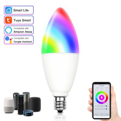 China Tuya Magic Bulb E14 Smart WiFi Light Bulb 5W RGB+W+C Dimmable LED Lamp 110-240V AC Residential Voice Control Timer For Outdoor Home Decor for sale