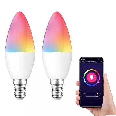 China Residential WiFi Smart Trick Bulb E14 E12 5W 450LM Tuya Bulb RGB+2700-6500K Smart Colorful Smart Candle Bulb Candle Lamp for sale