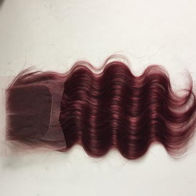 China Indian Deep Wave Virgin Hair Burgundy Color 99J Body Wave 4x4 Loose Lace Up Closure For Black Woman Fast Express Delivery for sale