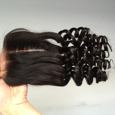 China Funmi Human Hair Natural Color Deep Wave Indian Remy Human Hair Natural Color Bouncy Hair 4x4 Lace Closure For Black Woman for sale