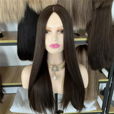 China Straight European Virgin 100 Medium Brown Human Hair Color Silk Top Straight Kosher Wig For White Woman Fast Express Delivery for sale