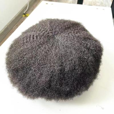 China Afro Curly Indian Virgin Hair Replacement Full Lace Hairpieces Male Curl 4mm Unit For Black Africa Americans for sale