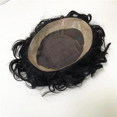 China New Style Indian Black Color Loose Hair Male Wave Wigs All Hand Tied 19mm Loose Wave For Black Men for sale