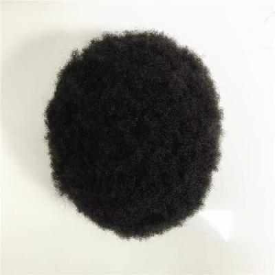 China Afro Curly Curl 4mm Hand Tied Full Lace Hairpieces Indian Virgin Hair Replacement For Black Men In America for sale