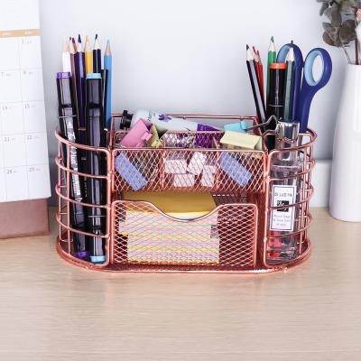 China Strong Practicality Rose Gold Tabletop Office Organizer Pencil Holder With Drawer Office Desk For Home Organizer for sale