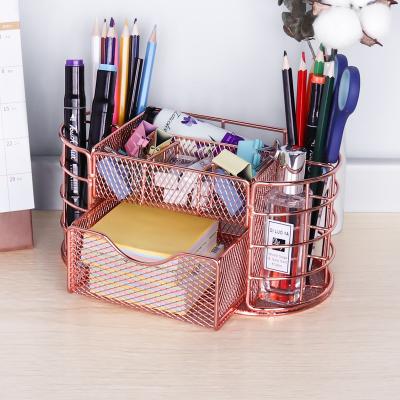 China 2022 Strong Practicality Office Supplies Metal Mesh Silding Drawer Desktop Organizer With Note Pen Holder for sale