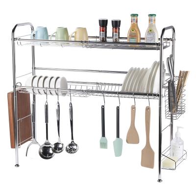 China Viable New Style Multi Purpose 2 Tier Stainless Steel Dish Rack Drain Shelf Kitchen Storage Rack Dish Drying Rack for sale