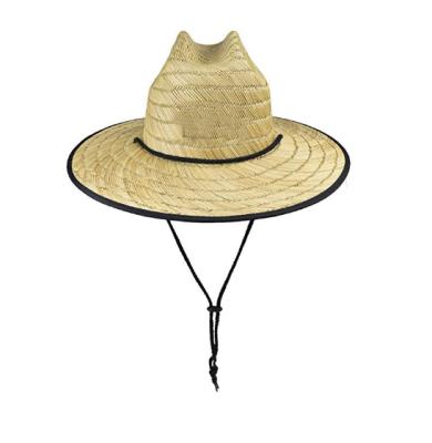 China Custom Made American Wide Brim Straw Sun Hat Summer Beach Custom Straw Hat With Logo Men Straw Lifeguard Hat With Bottom Design for sale