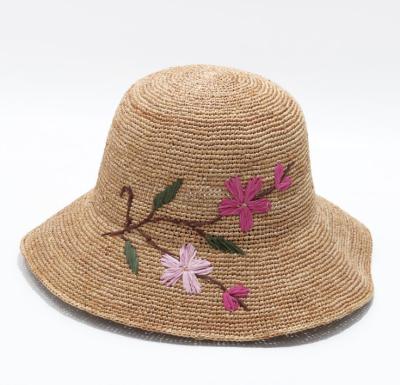 China Decoration Hot Sale Color Fashion Women Embroidery Fishing Bucket Hat Custom Straw for sale