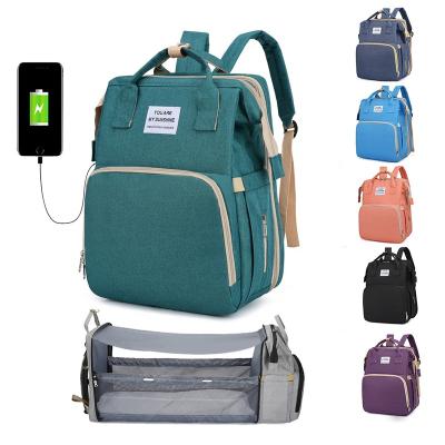 China New Fashion Mami Baby Bed Diaper Bed Backpack Multifunction USB Waterproof Factory Logo Custom Made Bag Backpack For Mom for sale