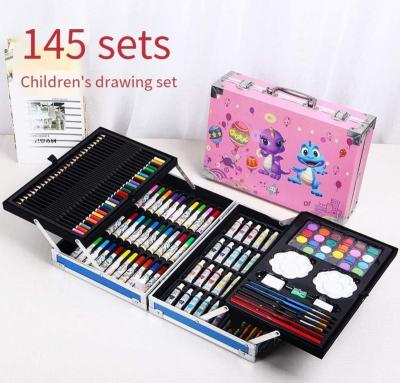 China Fashion Luxury Drawing Case Kit Stationery Aluminum Box Pen Customized Professional 145 Pieces For Kids Drawing Painting Art Set for sale