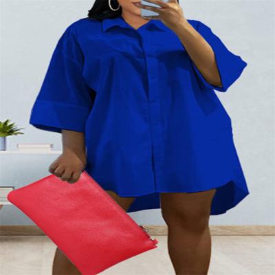 China 2022 new arrivals Anti-wrinkle casual solid button collar shirt dress turn-down woman plus size dress for sale