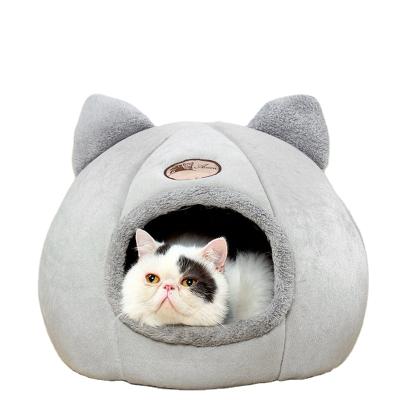 China Breathable Head Pet Supplies Wholesale Winter Partially Enclosed Warm Kennel Plus Velvet Round Pet Bed for sale