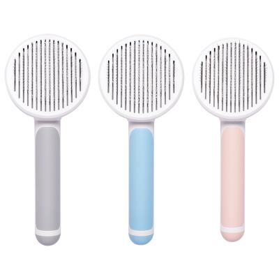 China Viable Main Supplies Round Pet Comb Stainless Steel Head Needle Comb Cat and Dog Self Cleaning Comb Wholesale for sale