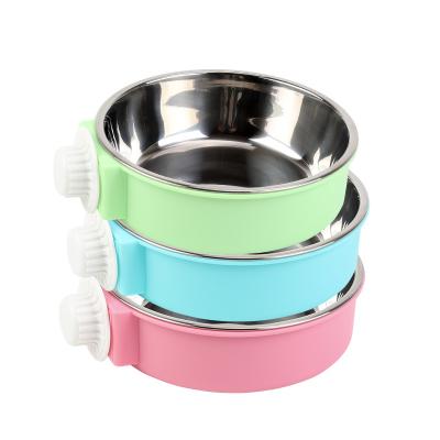 China Viable Main Wholesale Dog Bowl Stainless Steel Color Pet Cage Pet Supplies Pet Cage Hanging Cat Food Bowl Hanging Stainless Steel Bowl for sale