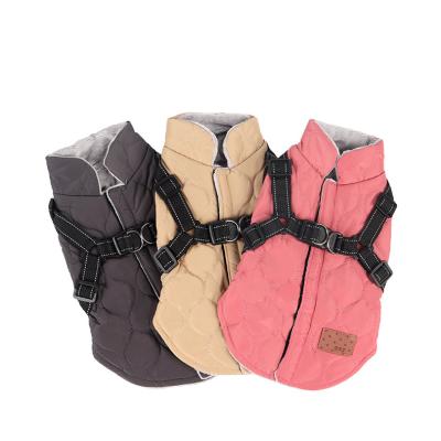 China Viable main pet supplies wholesale dog cotton coat chest back pet clothes and autumn and winter pull back reflective chest for sale