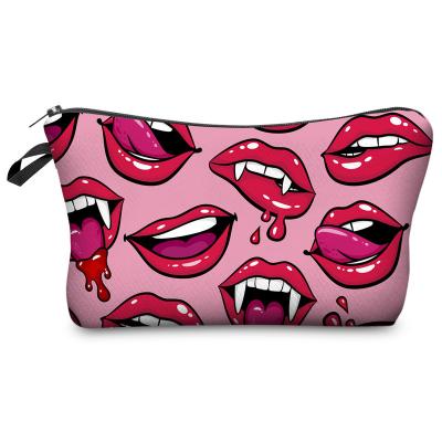 China Fashion Lipstick Printing Pouch Nylon Cosmetic Bag Wholesale Makeup Zipper Pencil Bag For Girls Gift for sale