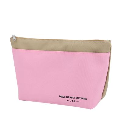 China Recycled Eco-Friendly Waterproof RPET Recycled Standard Material Cosmetic Bag Brush Pouch Makeup With Front Pocket Color Patchwork Style for sale