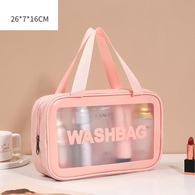 China Fashion Large Capacity Logo Travel Pvc Transparent Toiletry Trolley Bag Waterproof Makeup Custom Cosmetic Bag Pouch With Two Handlers for sale