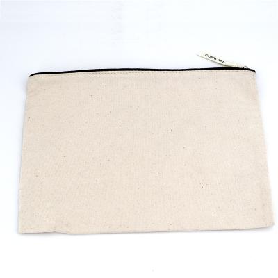 China Recycle 220gsm Cotton Canvas Bag Ribbon Zipper Hot Selling 100% Silk Screen Printing Cosmetic Pouch Bag Cosmetic for sale