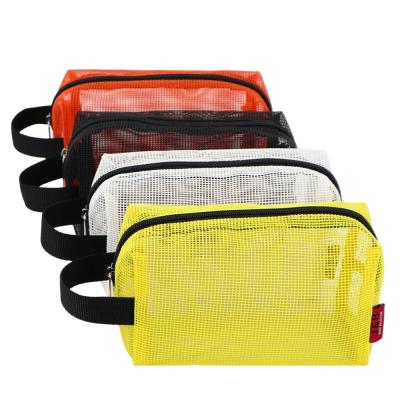 China Madame Air Moisture Permeability Mesh Travel Polyester Plastic Makeup Cosmetic Pouch Bag with Hanging Zipper Toiletry Wash Bag for sale