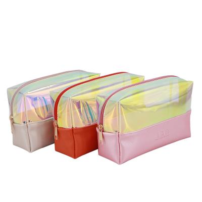 China Fashion Girls TPU Laser Effect Rainbow Iridescent Holographic Leather Rectangle Toothpick Brush Cosmetic Bag Pouch for sale