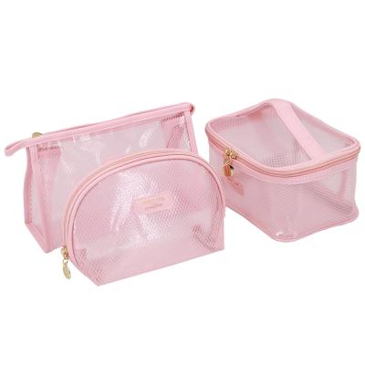 China Carry Clear Transparent Makeup Bag Travel Pink Cosmetic Makeup Bag Waterproof Handle Case Available Sample Fashion for sale