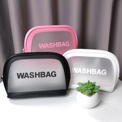 China Fashion Border Hot Sale Fashion Portable Travel Frosted Translucent PVC Zipper Cosmetic Bag Pouch Make Up Bags Clear for sale