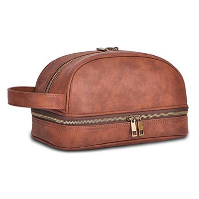 China Vintage Man Makeup Storage Travel Bags Men Makeup Bag Eco Friendly Vegan Leather Hanging Cosmetic Pouch for sale