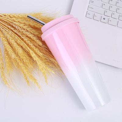 China Custom Viable Wholesale Custom Pink Logo Stainless Steel Tumbler Water Bottle Insulated Vacuum Tumbler Mug With Metal Straw for sale