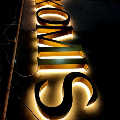 China Buildings Gold Stainless Steel Exterior 3D Brushed Backlit Metal Led Letter Signs For Store for sale