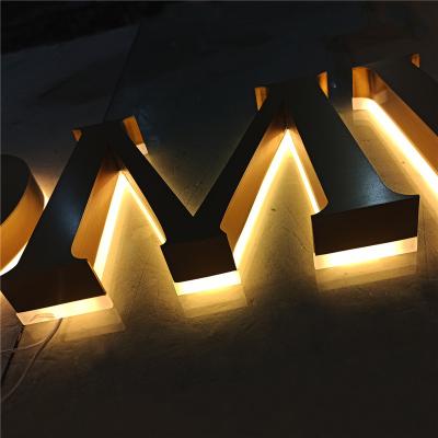 China Outdoor Buildings Gold Led 3D Backlit Sign Lettering Metal Signage Display For Store for sale