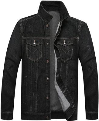 China Breathable Strong Breathable Full Sleeve Single Button Regular Fitted Black Denim Jacket For Men for sale