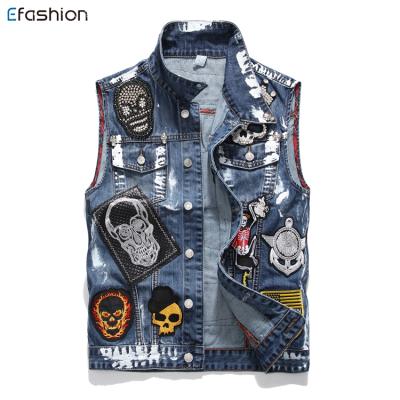 China Weskit Wholesale High Quality Men's Breathable Denim Vest Mesh Vest Embroidery Patch for sale