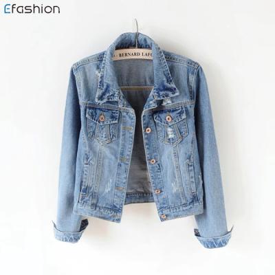 China Breathable Blue Denim Lattice Jacket Women Short Denim Coat Ladies Bike Jackets Woman Clothing for sale