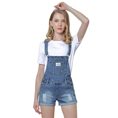 China Breathable Shorts Overall Ripped Jeans For Women Safari Style Front Big Package Ripped Progressive Change Overall Denim Pants for sale