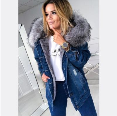 China More Breathable Velvet Long Sleeve Jacket With Fur Hoodie Denim Womens Winter Jacket for sale