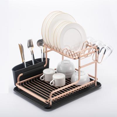 China Viable Aluminum Kitchen Storage Racks Organization 2 Layer Kitchen Sink Drainer Dish Drying Rack for sale